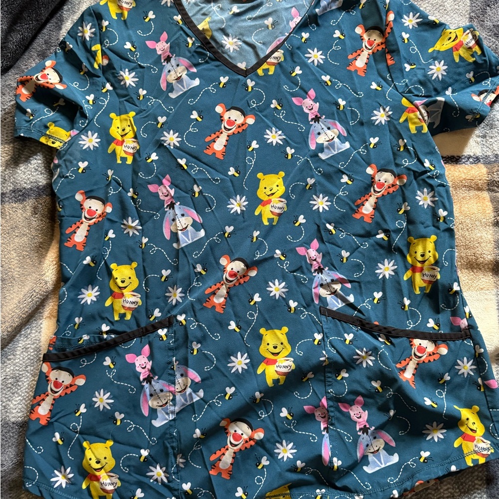 Women’s Disney Winnie the Pooh Teal Short-Sleeve Scrub Top